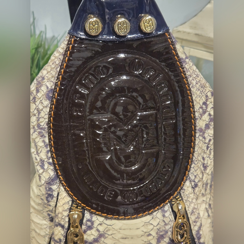 ***SOLD***Marino Orlandi Cream & Brown Snakeskin Sling Back Bag - Picture 2 of 14